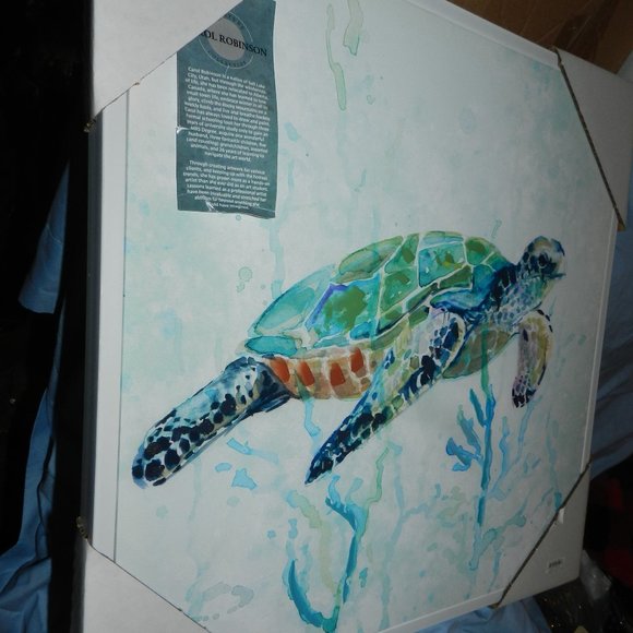 Carol Robinson Blue Sea Turtle Swim Canvas Wall Art 24" x 24" Framed🆕⌚📦🏃🏻⚡ - Picture 10 of 13